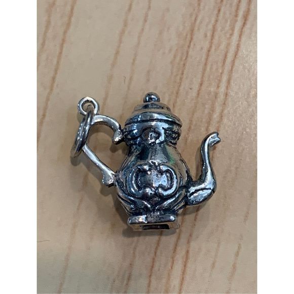 .925 Vintage Victorian Coffee Pot Sterling Silver Jewelry Charm - Picture 2 of 7
